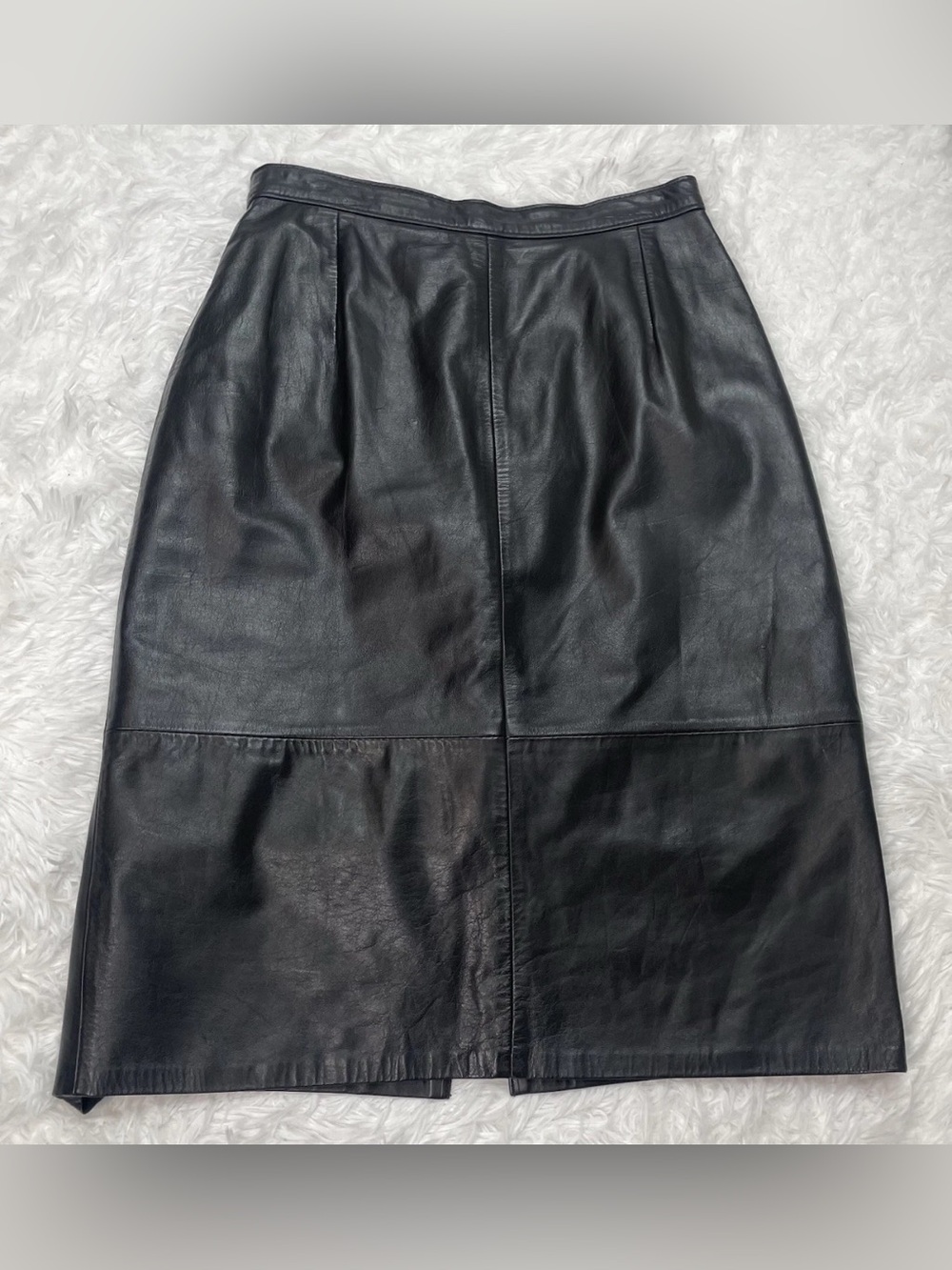 Vintage Y2K 100% Genuine Leather Midi Pencil Skirt Women’s Size 9/10 Black 90s